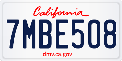 CA license plate 7MBE508