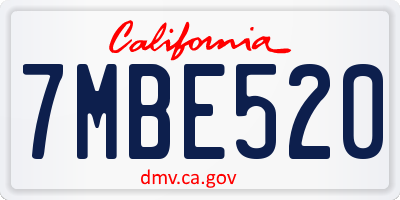 CA license plate 7MBE520