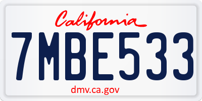 CA license plate 7MBE533