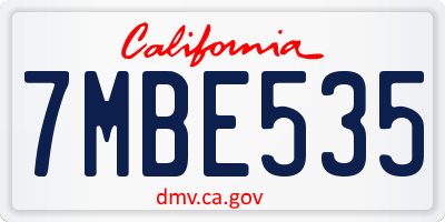 CA license plate 7MBE535