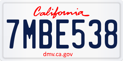 CA license plate 7MBE538