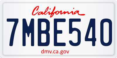 CA license plate 7MBE540