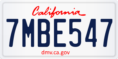 CA license plate 7MBE547