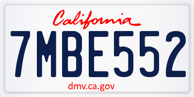 CA license plate 7MBE552