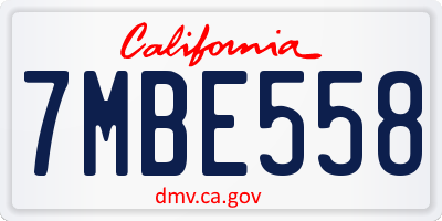 CA license plate 7MBE558