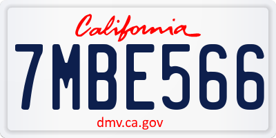 CA license plate 7MBE566