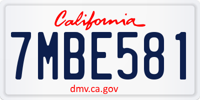 CA license plate 7MBE581