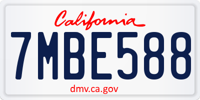 CA license plate 7MBE588