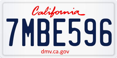 CA license plate 7MBE596