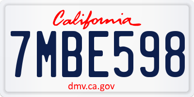 CA license plate 7MBE598