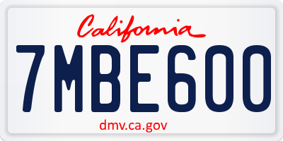 CA license plate 7MBE600