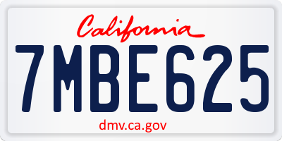 CA license plate 7MBE625