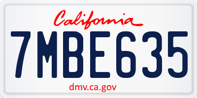CA license plate 7MBE635