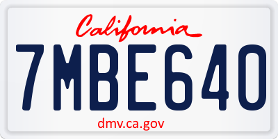 CA license plate 7MBE640