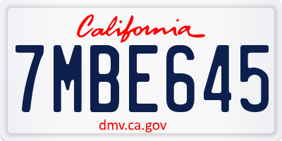 CA license plate 7MBE645