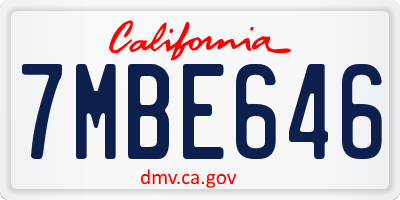 CA license plate 7MBE646