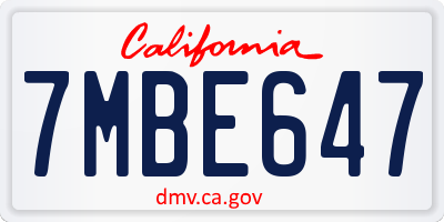 CA license plate 7MBE647
