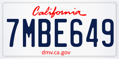 CA license plate 7MBE649