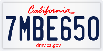 CA license plate 7MBE650