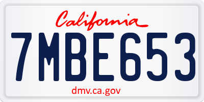 CA license plate 7MBE653