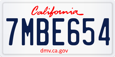 CA license plate 7MBE654