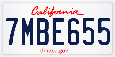CA license plate 7MBE655
