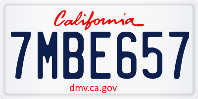 CA license plate 7MBE657