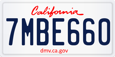 CA license plate 7MBE660