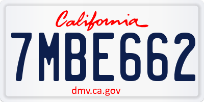 CA license plate 7MBE662