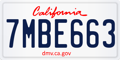 CA license plate 7MBE663
