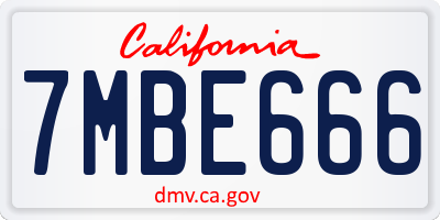 CA license plate 7MBE666