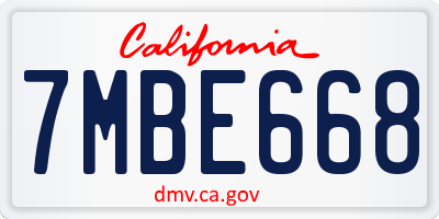CA license plate 7MBE668