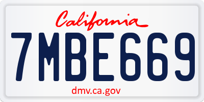 CA license plate 7MBE669