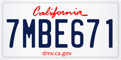 CA license plate 7MBE671