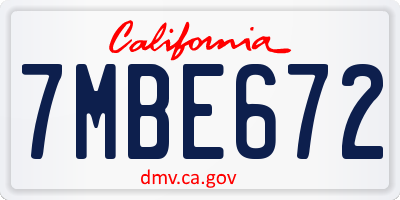 CA license plate 7MBE672