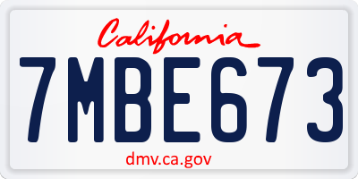 CA license plate 7MBE673