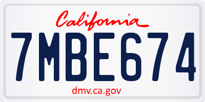 CA license plate 7MBE674