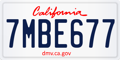 CA license plate 7MBE677