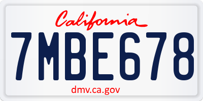 CA license plate 7MBE678