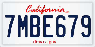 CA license plate 7MBE679