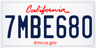 CA license plate 7MBE680