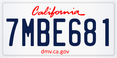 CA license plate 7MBE681