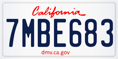 CA license plate 7MBE683
