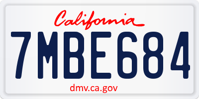 CA license plate 7MBE684