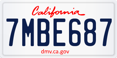 CA license plate 7MBE687