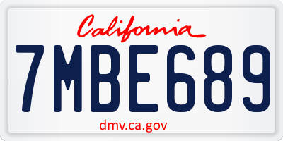 CA license plate 7MBE689