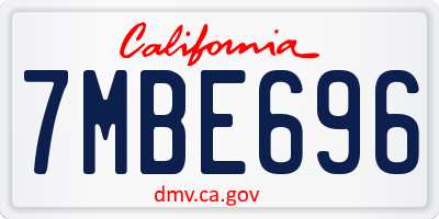CA license plate 7MBE696