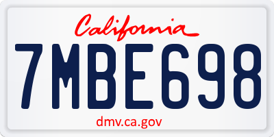 CA license plate 7MBE698