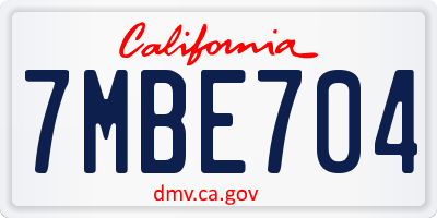 CA license plate 7MBE704