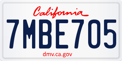 CA license plate 7MBE705